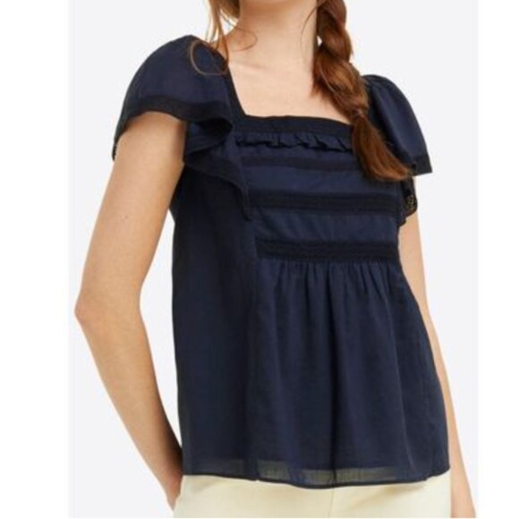 NWT Draper James Maren Square Neck Top in Nassau Navy with Embroidered Stripe - Picture 1 of 6